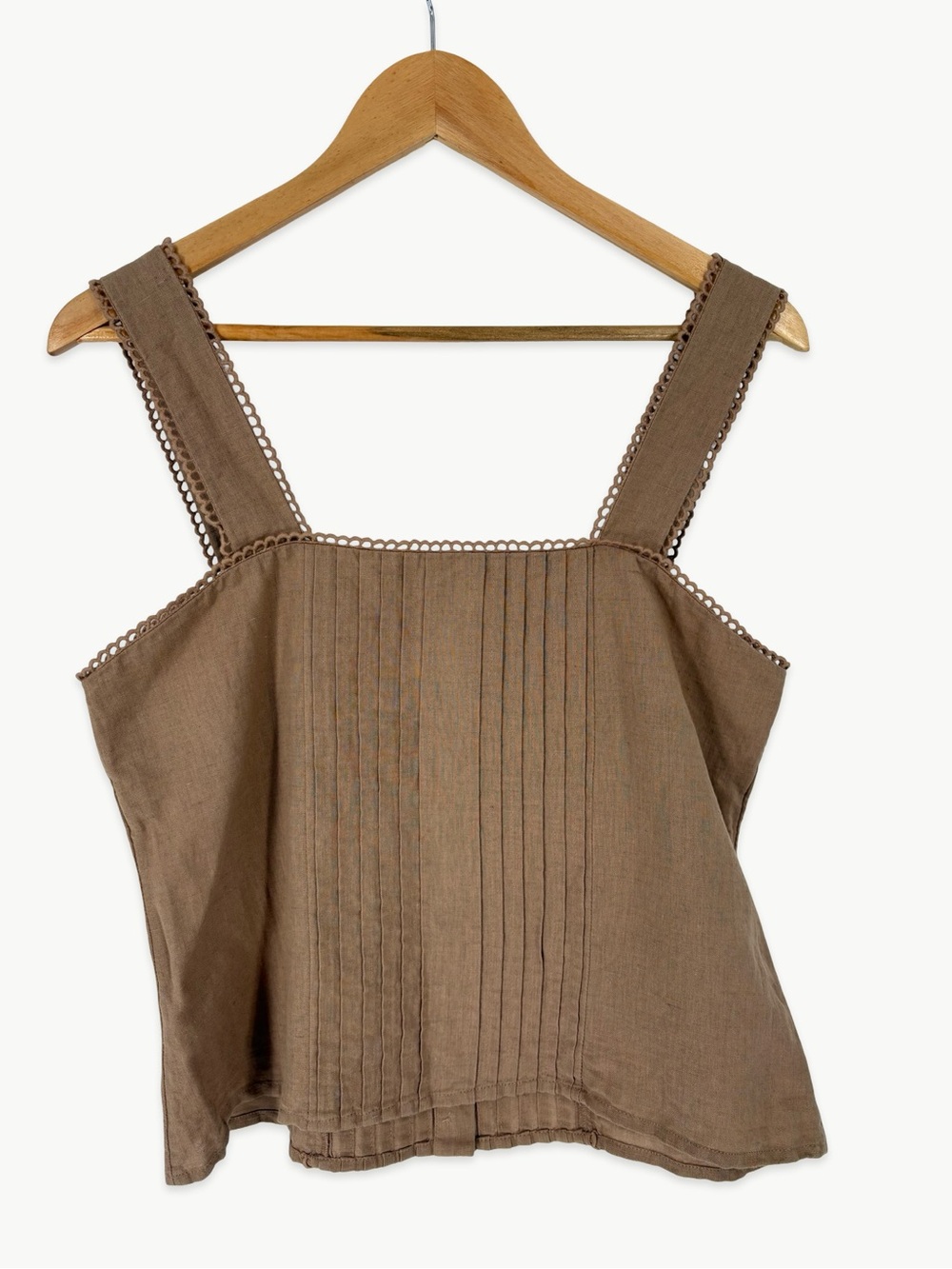 Amour Vert Crochet Trim Tank Top Size Medium in Sand Linen Organic Cotton NWT - Picture 10 of 11